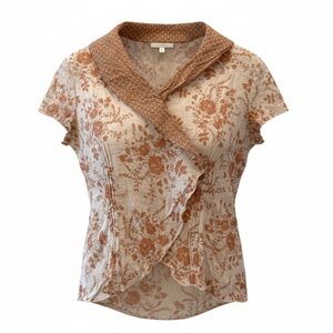 J.jill 100% cotton vintage inspired floral ruffle blouse